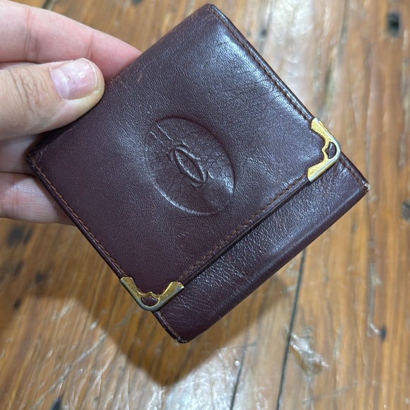 Vintage Cartier Paris Leather Compact Wallet Change Purse Burgundy and gold - Picture 2 of 11